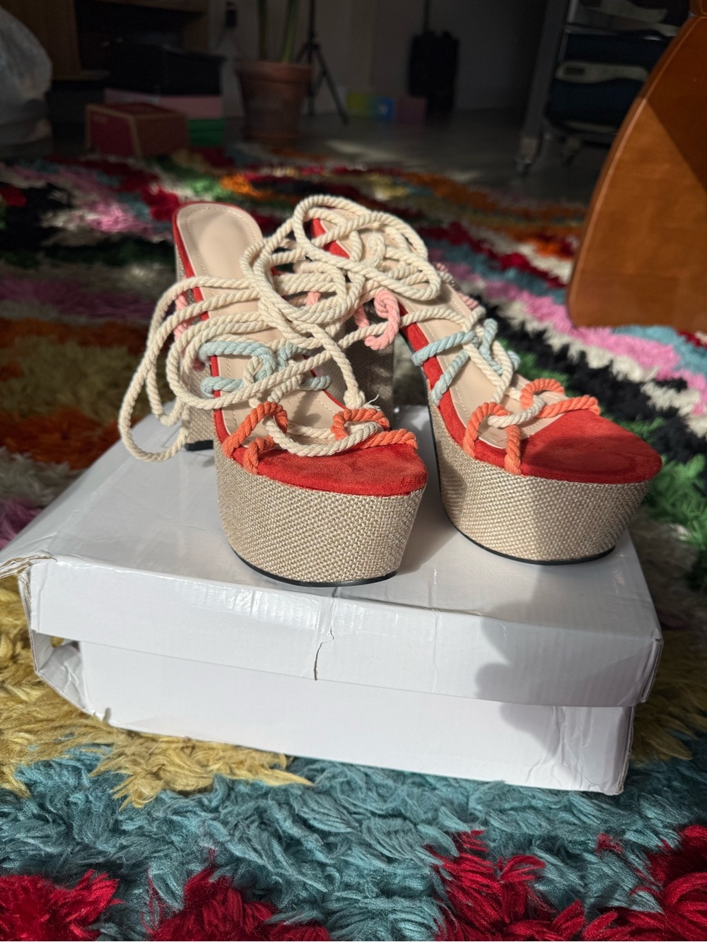 SHEIN Coral Rope Lace Platform Sandals